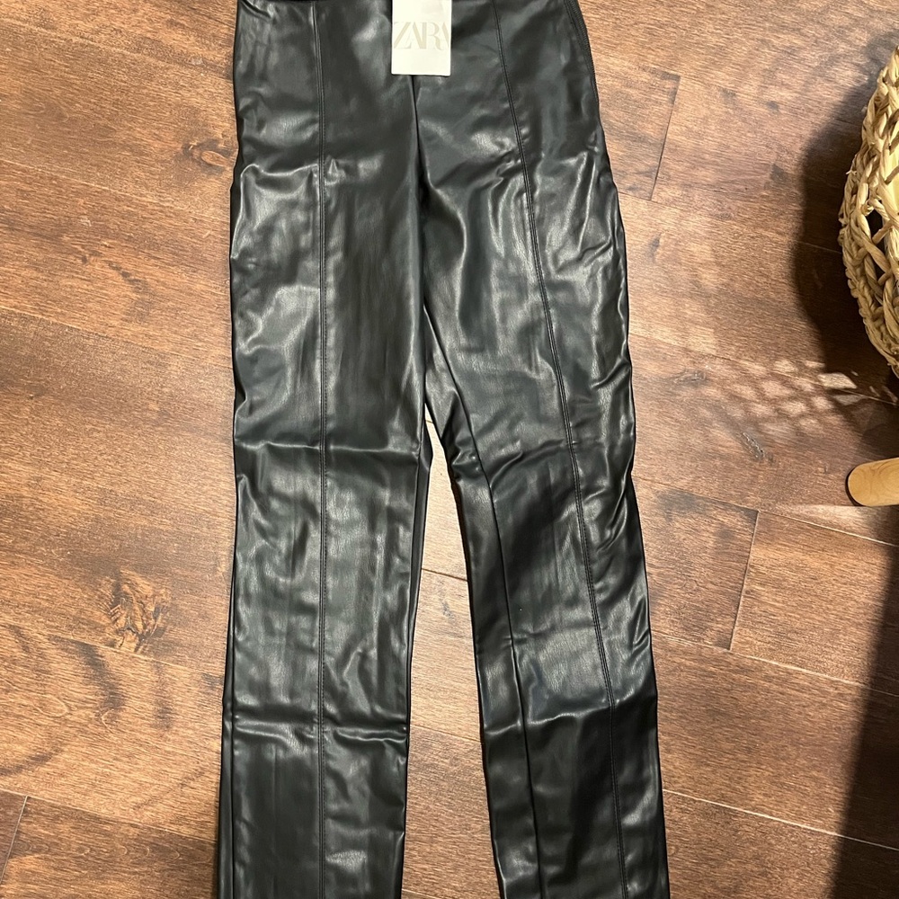 Zara Jet Black Vegan Leather Trousers